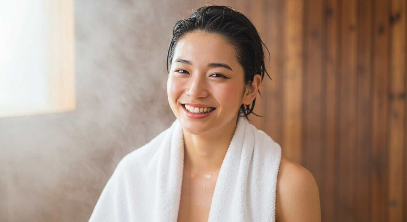 整った後に外気浴でリラックスする人の後ろ姿