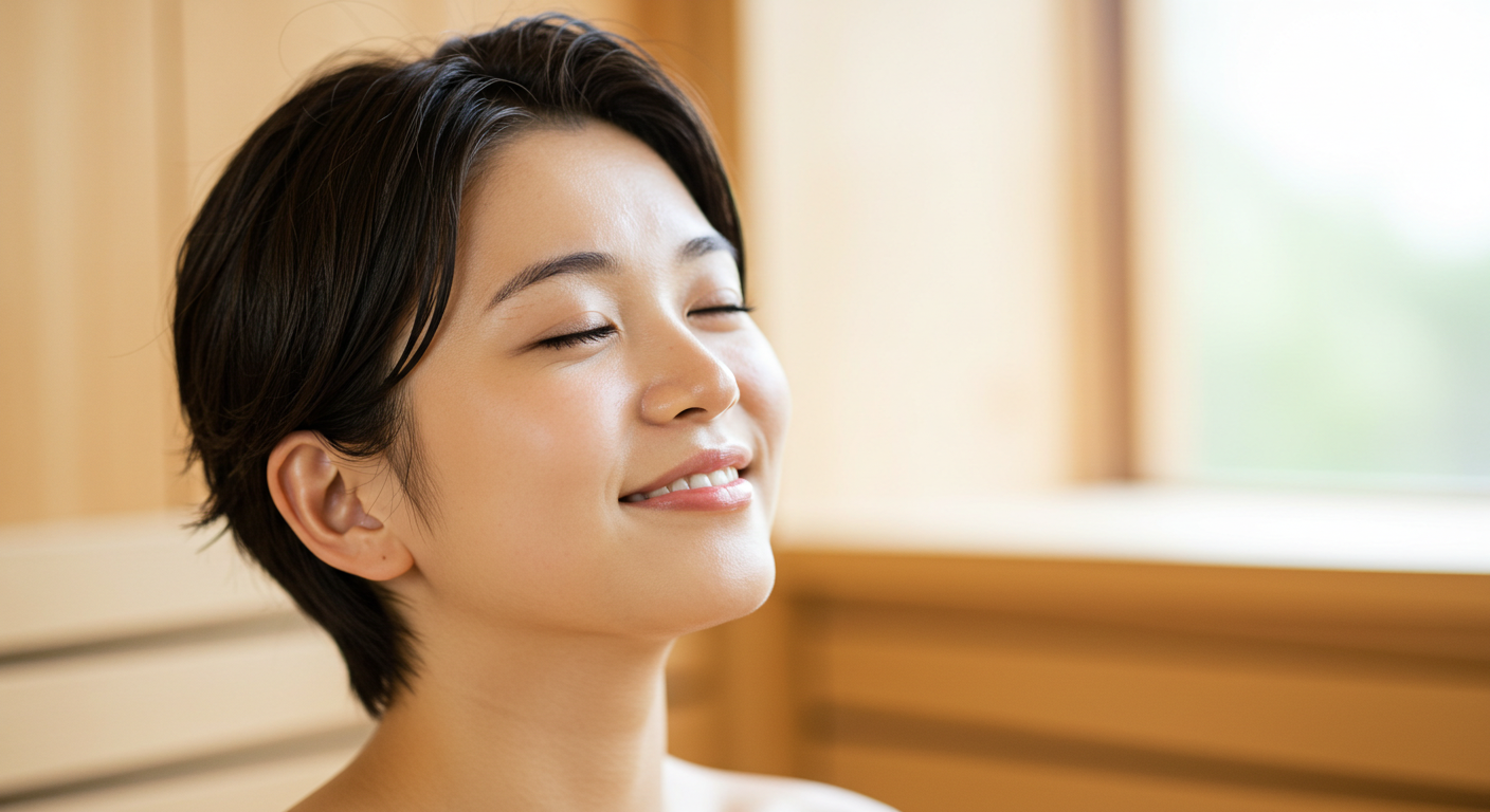 うっとりした表情でリラックスしている人