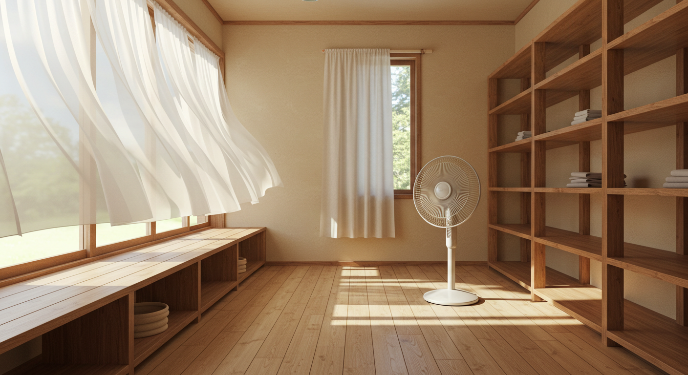 扇風機の風が当たる涼しい部屋のイメージ