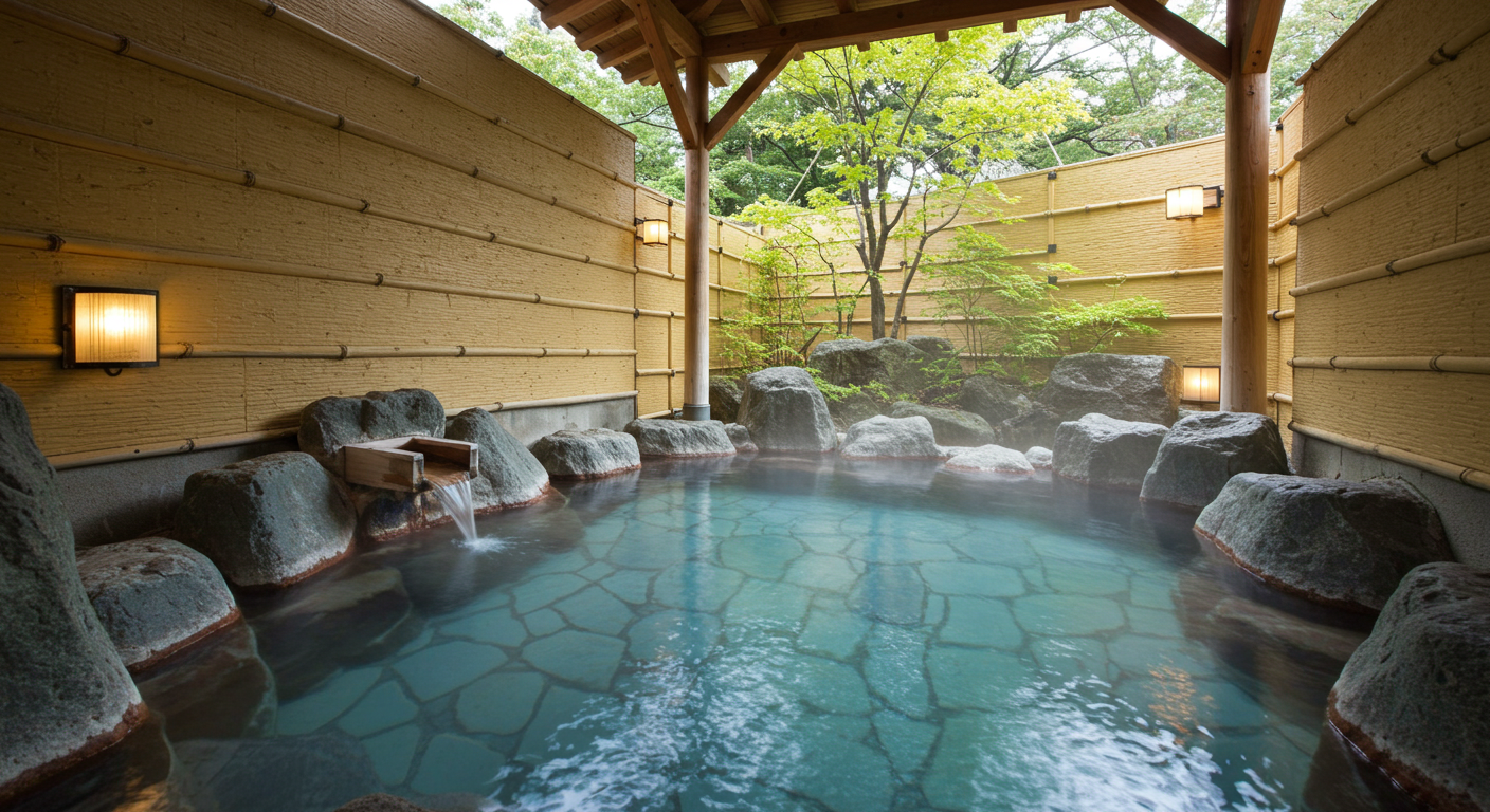 硫黄泉に浸かってリラックスする人々