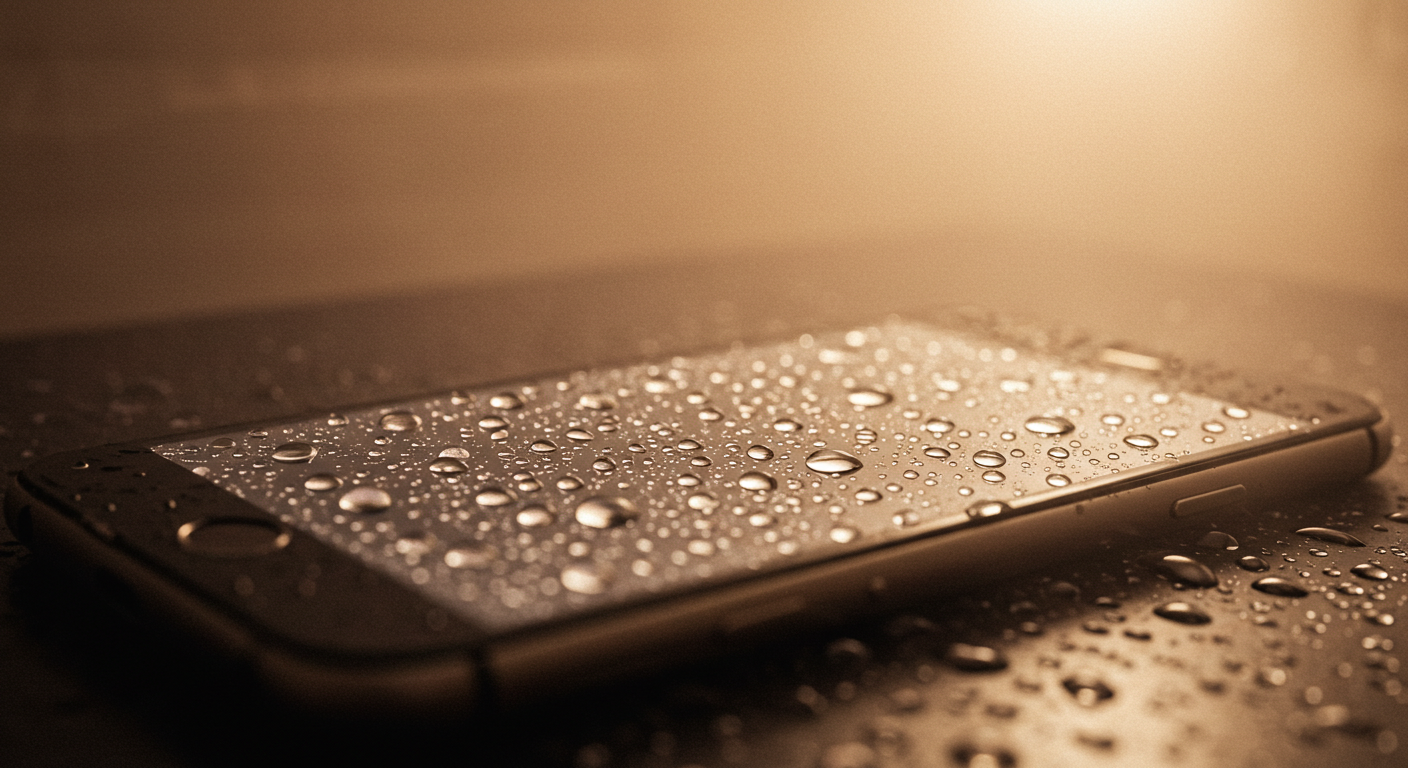 結露や水滴で故障したスマートフォンのイメージ