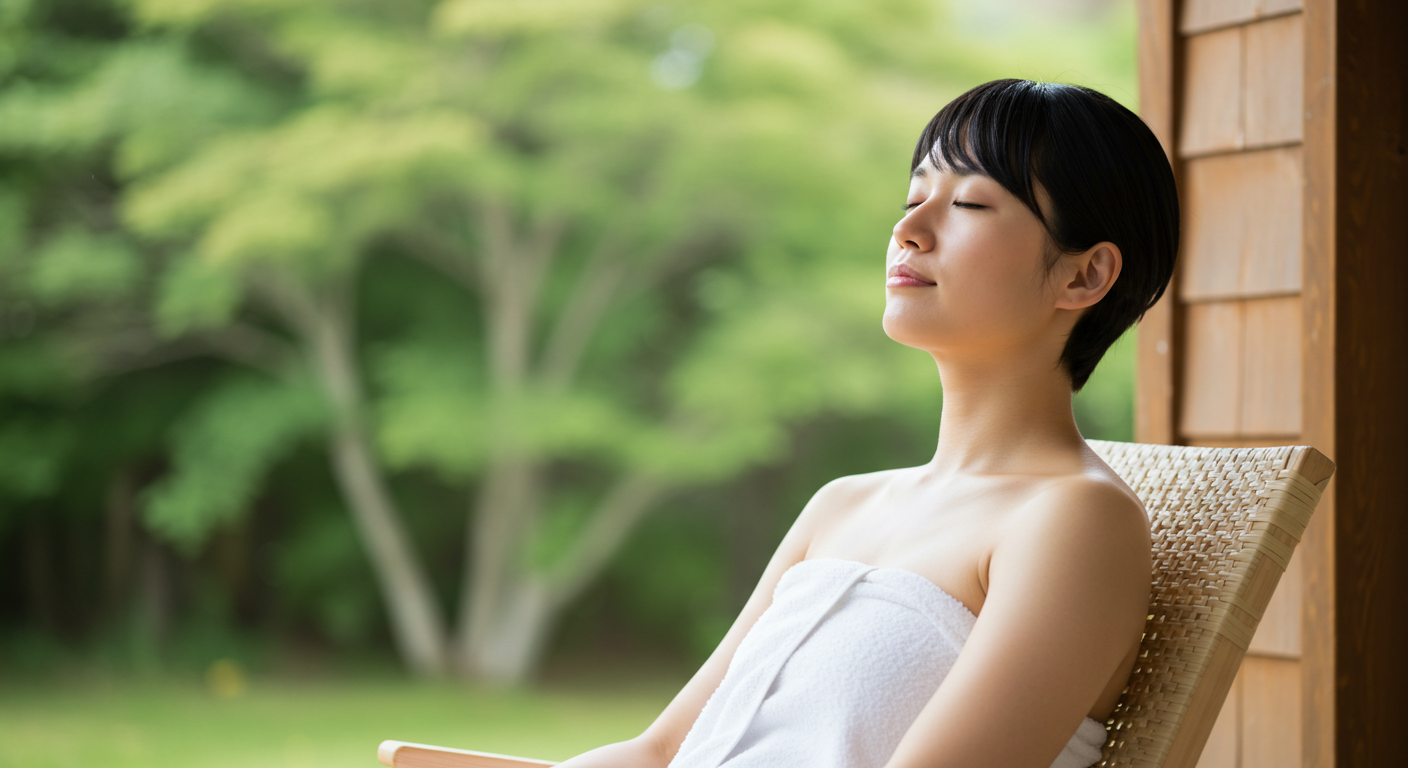 ととのいイスに座る利用者の後ろ姿（静かで穏やかな空気感を伝える写真）