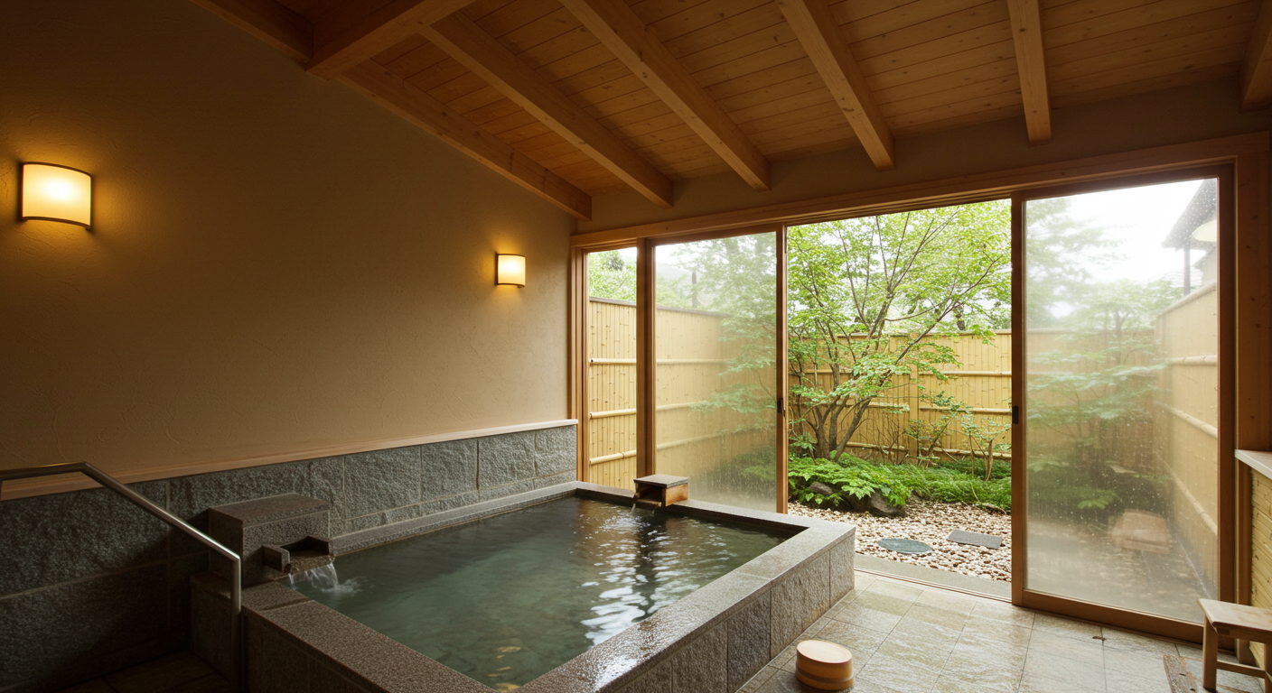 落ち着いた雰囲気の貸切風呂の内観写真