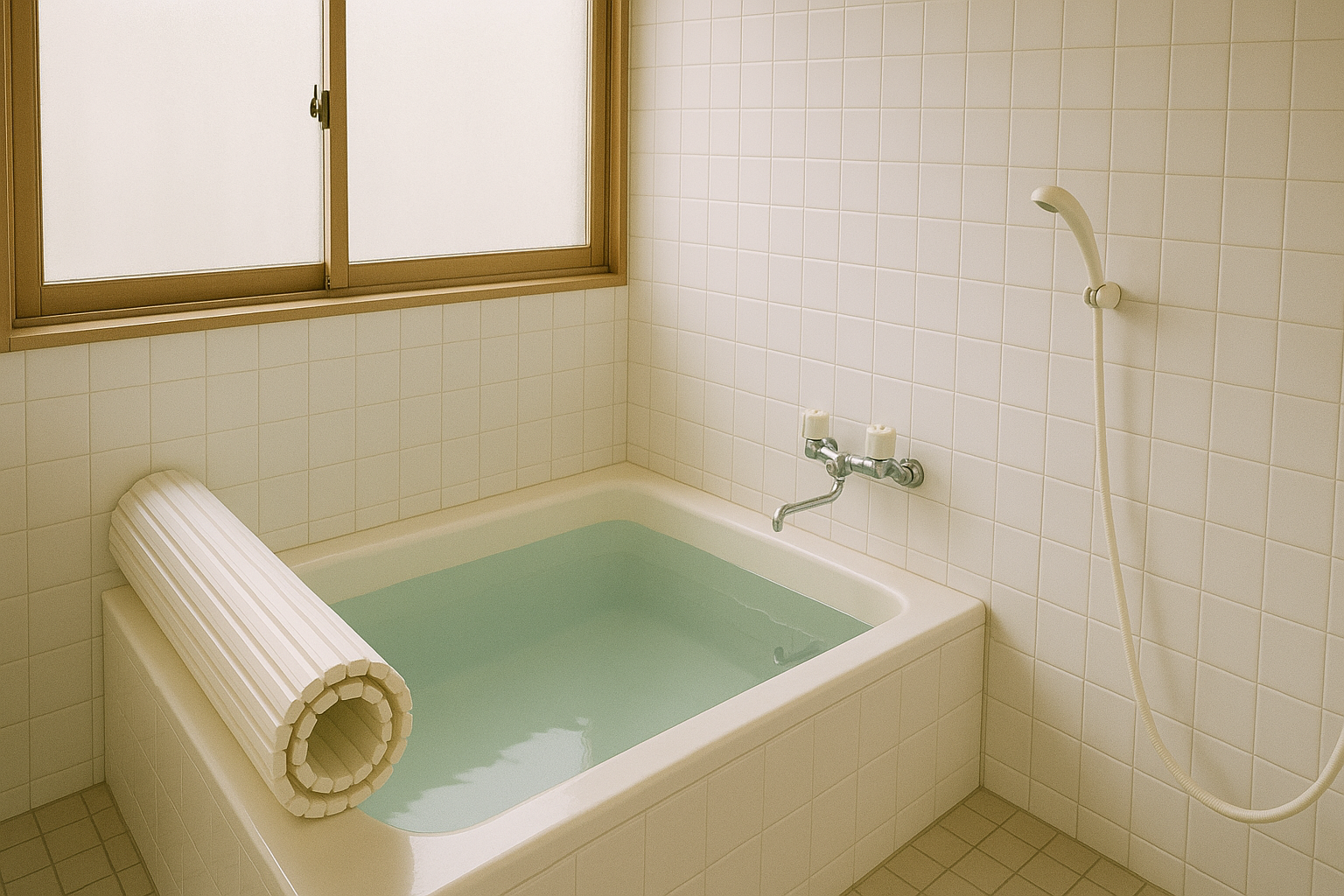 やわらかい湯けむりが立ち上るバスタブの写真