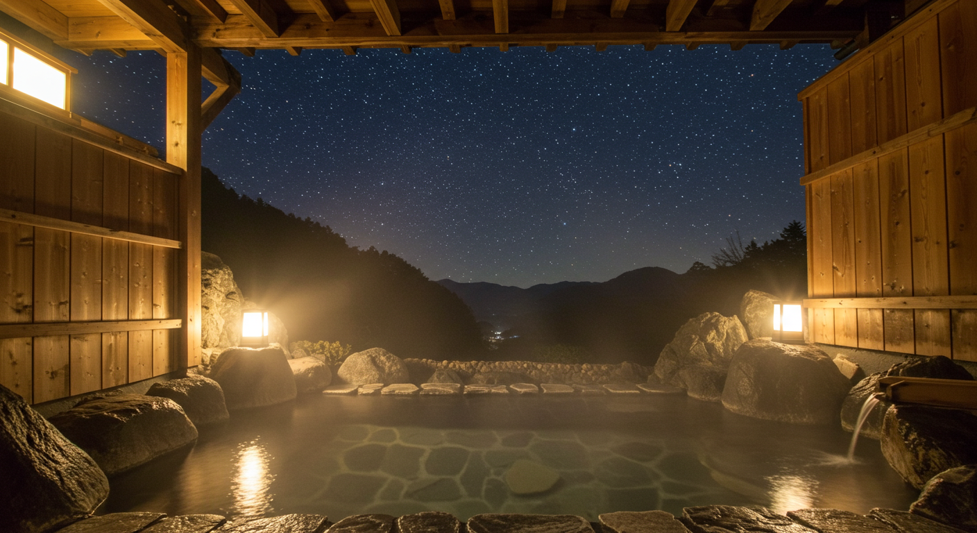 夜空を見上げる貸切露天風呂