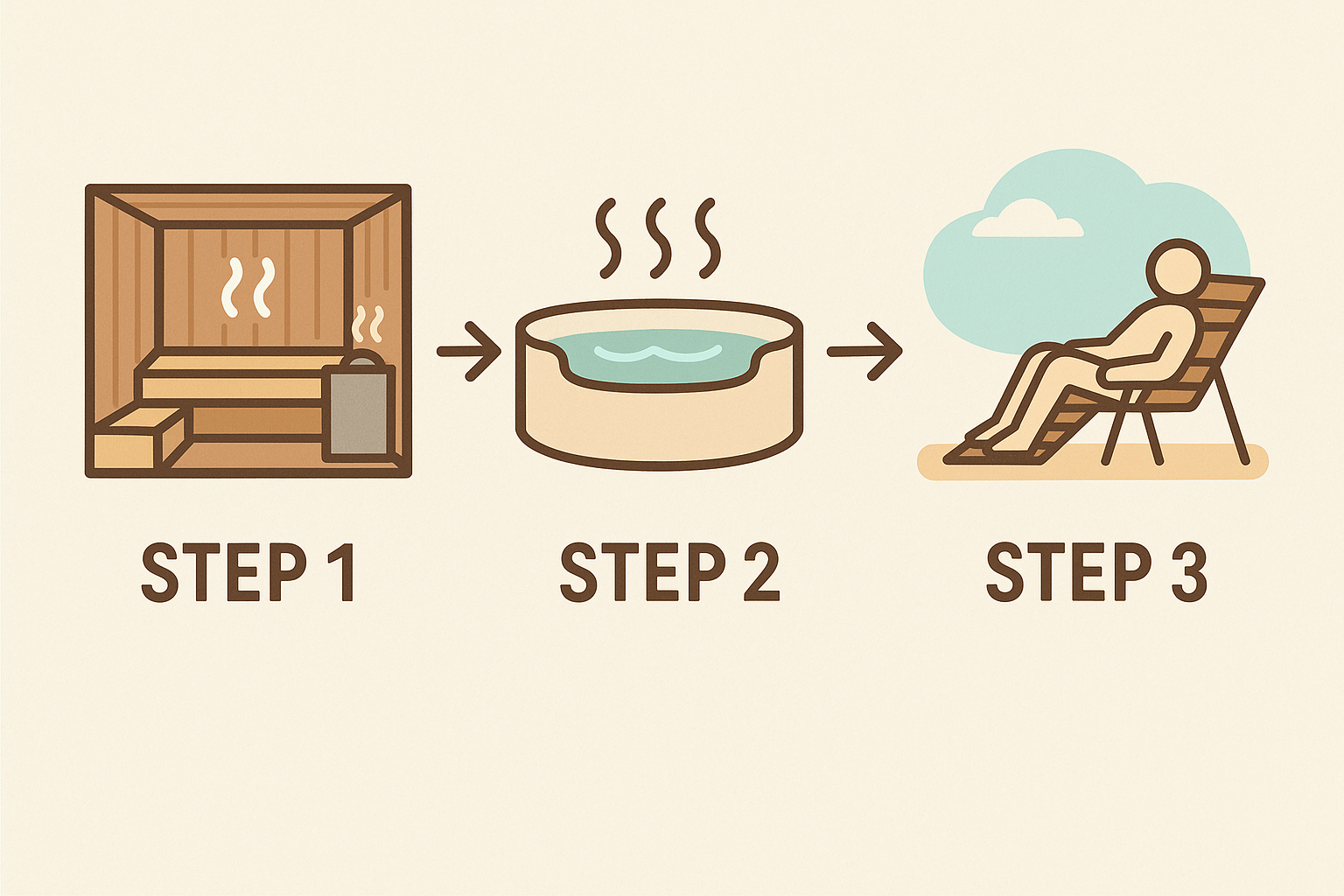 サウナ→水風呂→休憩の流れを示すイメージ図