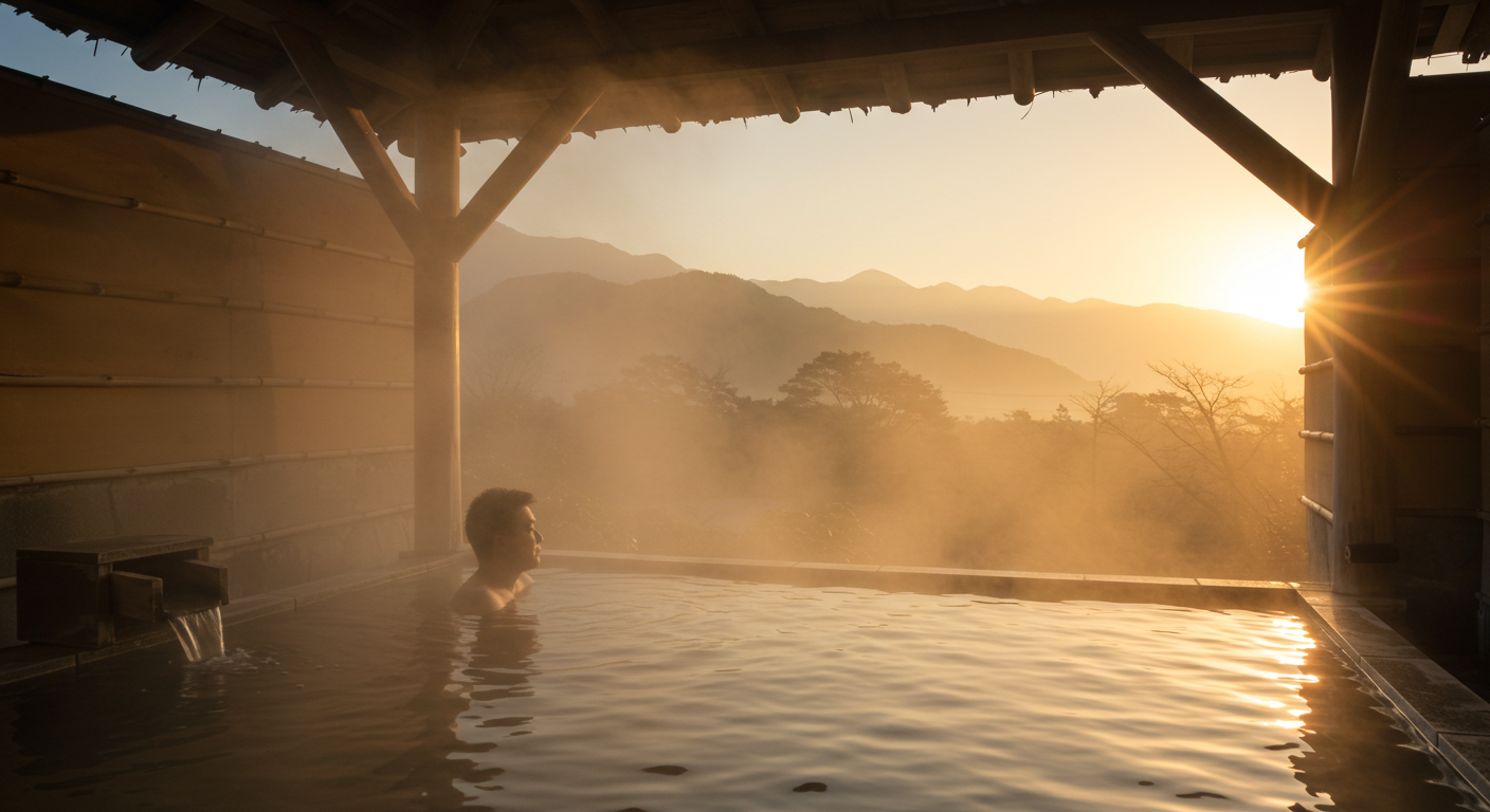 早朝の貸切露天風呂